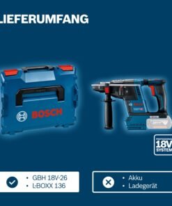 Bosch PRO 18V System Akku Bohrhammer GBH 18V-26 (SDS Plus, Bohr-Ø max: Beton/Stahl/Holz 26/13/30mm, inkl. Zusatzhandgriff, Tiefenanschlag 210mm, Maschinentuch, L-BOXX, ohne Akku/Ladegerät) - Image 7