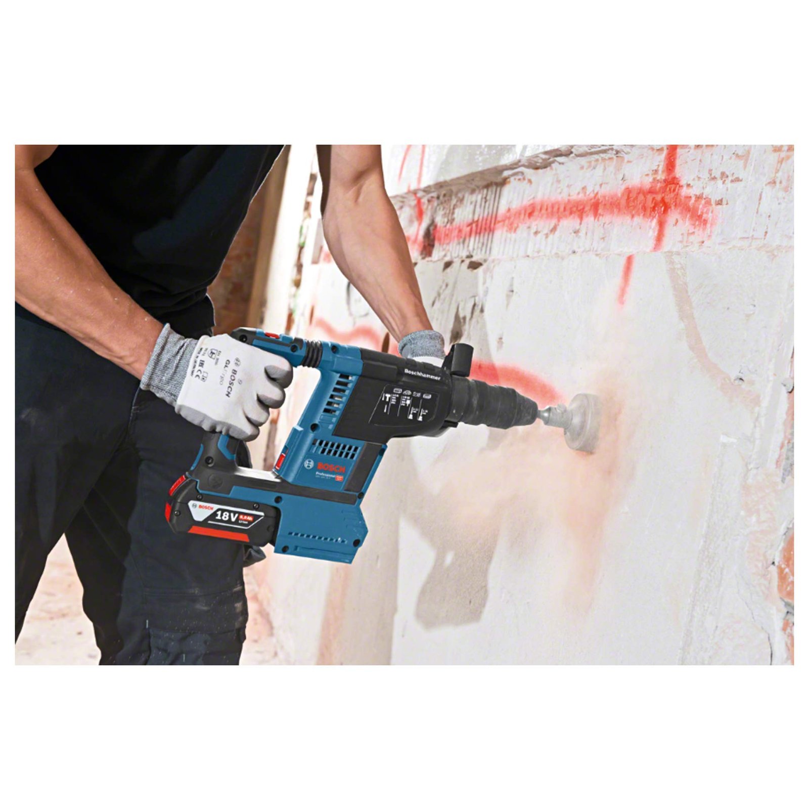 Bosch PRO 18V System Akku Bohrhammer GBH 18V-26 (SDS Plus, Bohr-Ø max: Beton/Stahl/Holz 26/13/30mm, inkl. Zusatzhandgriff, Tiefenanschlag 210mm, Maschinentuch, L-BOXX, ohne Akku/Ladegerät) - Image 2