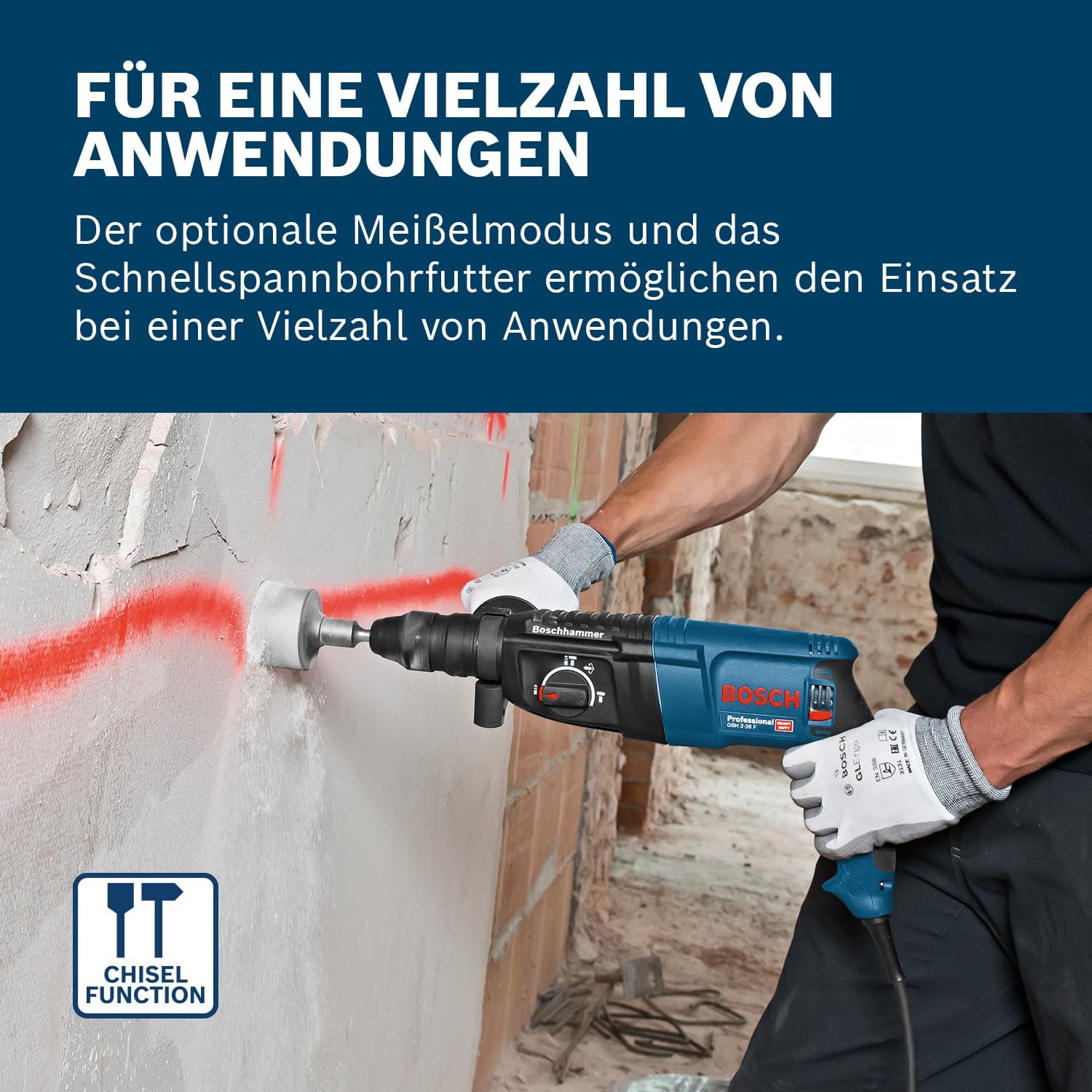 Bosch PRO Bohrhammer GBH 2-26 F (Leistung 830 Watt, Wechselfutter SDS-plus, inkl. Zusatzhandgriff, Tiefenanschlag, Maschinentuch, Schnellwechselbohrfutter, Handwerkoffer) - Image 4