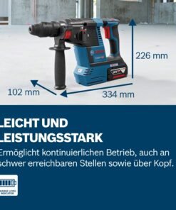 Bosch PRO 18V System Akku Bohrhammer GBH 18V-26 (SDS Plus, Bohr-Ø max: Beton/Stahl/Holz 26/13/30mm, inkl. Zusatzhandgriff, Tiefenanschlag 210mm, Maschinentuch, L-BOXX, ohne Akku/Ladegerät) - Image 5