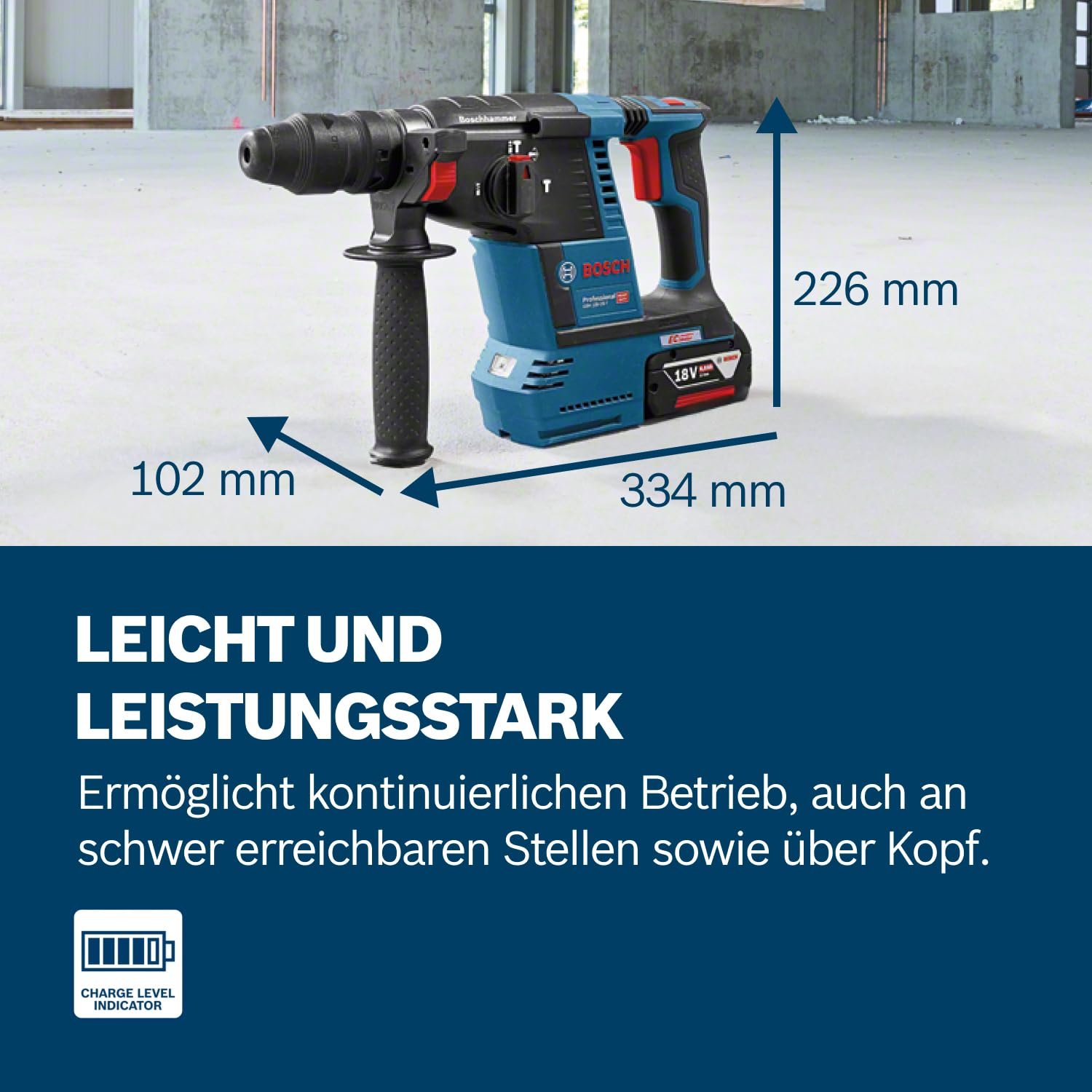 Bosch PRO 18V System Akku Bohrhammer GBH 18V-26 (SDS Plus, Bohr-Ø max: Beton/Stahl/Holz 26/13/30mm, inkl. Zusatzhandgriff, Tiefenanschlag 210mm, Maschinentuch, L-BOXX, ohne Akku/Ladegerät) - Image 5