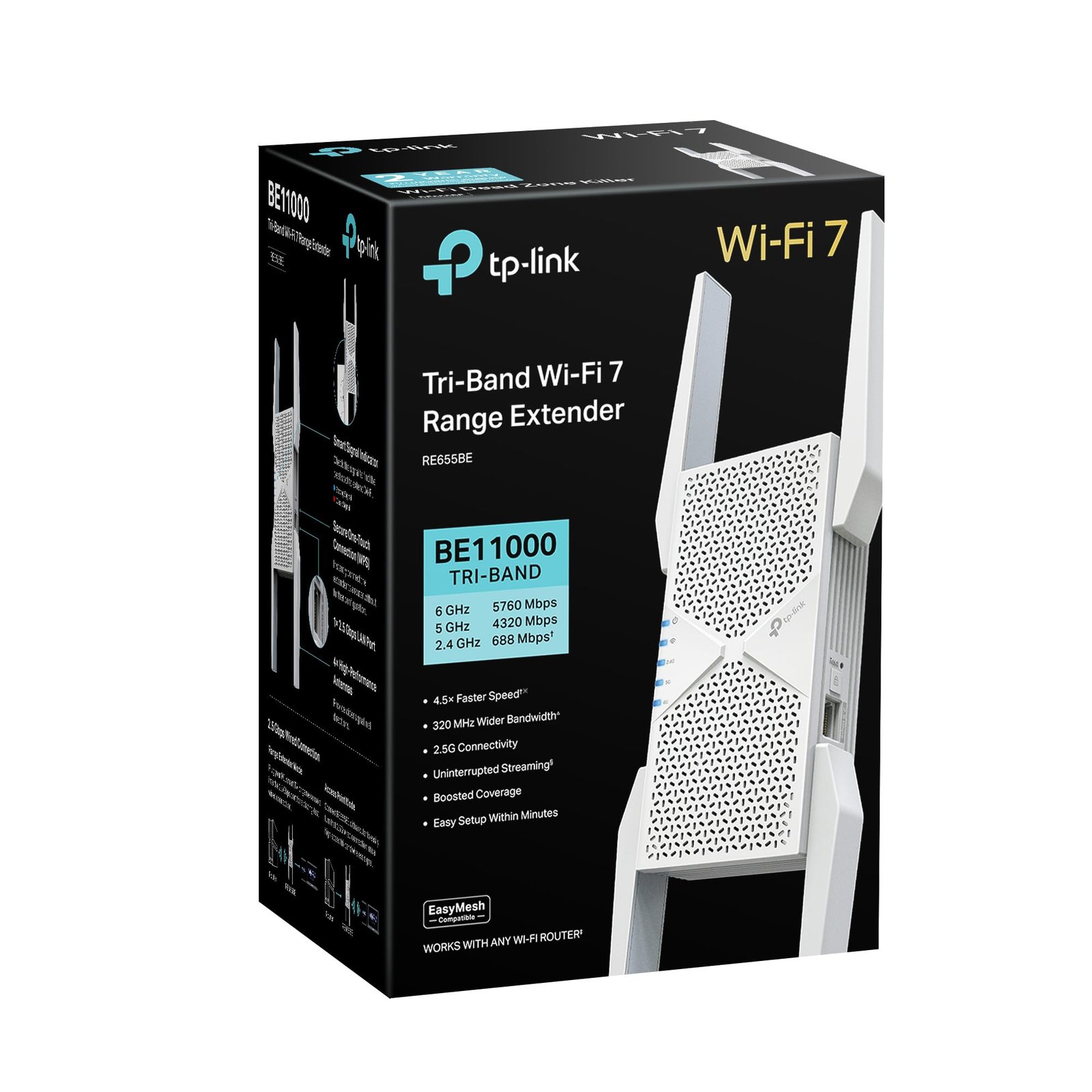 TP-Link RE655BE Tri-Band WiFi 7 Repeater – BE9300, EasyMesh, 2.5G LAN, WPA3 - Image 3