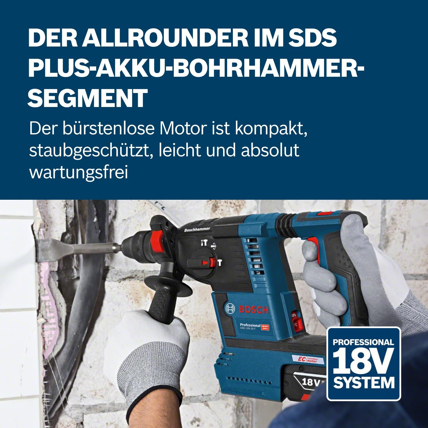 Bosch PRO 18V System Akku Bohrhammer GBH 18V-26 (SDS Plus, Bohr-Ø max: Beton/Stahl/Holz 26/13/30mm, inkl. Zusatzhandgriff, Tiefenanschlag 210mm, Maschinentuch, L-BOXX, ohne Akku/Ladegerät) - Image 3