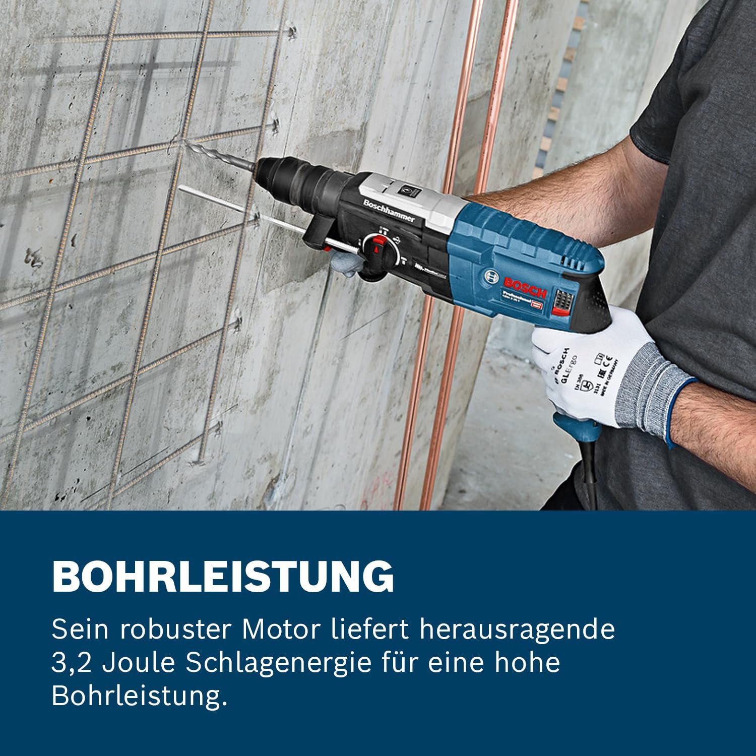 Bosch PRO Bohrhammer GBH 2-28 F (inkl. Zusatzhandgriff, Tiefenanschlag 210mm, Maschinentuch, Schnellwechselbohrfutter, Wechselfutter SDS-plus, Handwerkoffer) - Image 3