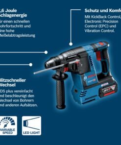 Bosch PRO 18V System Akku Bohrhammer GBH 18V-26 (SDS Plus, Bohr-Ø max: Beton/Stahl/Holz 26/13/30mm, inkl. Zusatzhandgriff, Tiefenanschlag 210mm, Maschinentuch, L-BOXX, ohne Akku/Ladegerät) - Image 4