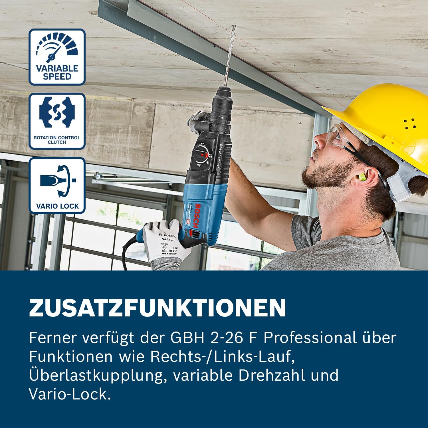 Bosch PRO Bohrhammer GBH 2-26 F (Leistung 830 Watt, Wechselfutter SDS-plus, inkl. Zusatzhandgriff, Tiefenanschlag, Maschinentuch, Schnellwechselbohrfutter, Handwerkoffer) - Image 5