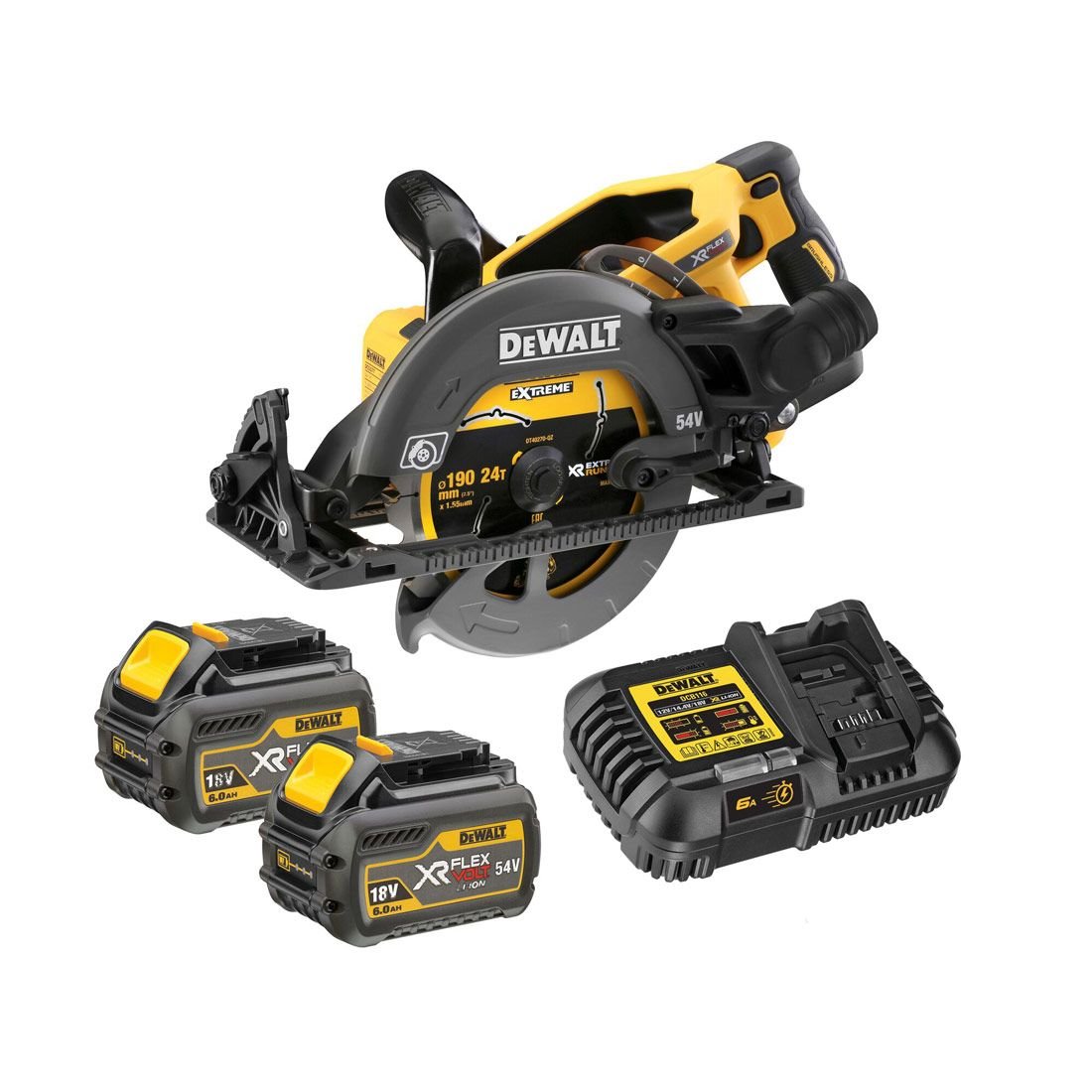 DeWalt DCS577T2-GB 54v XR FLEXVOLT Hochleistungs 190mm Handkreissäge inkl. 2x DCB546 Akkus